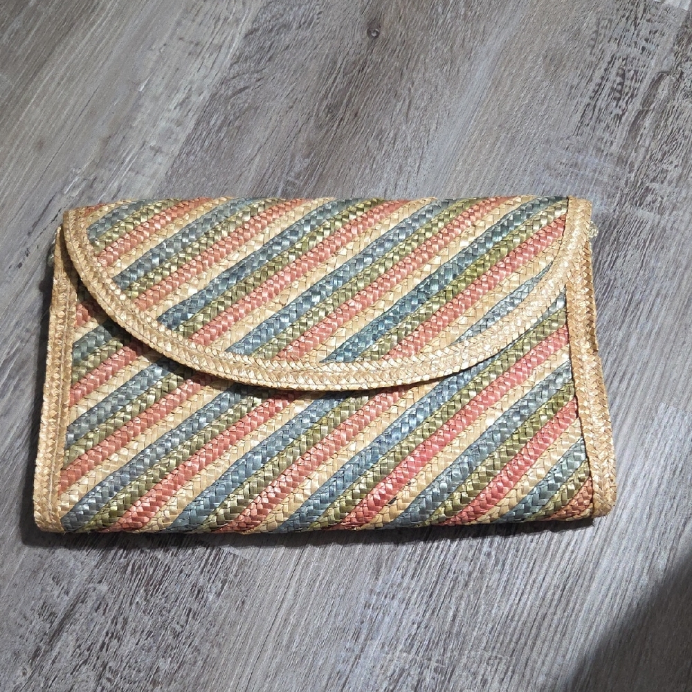 Elegant Multicolor Striped Woven Clutch